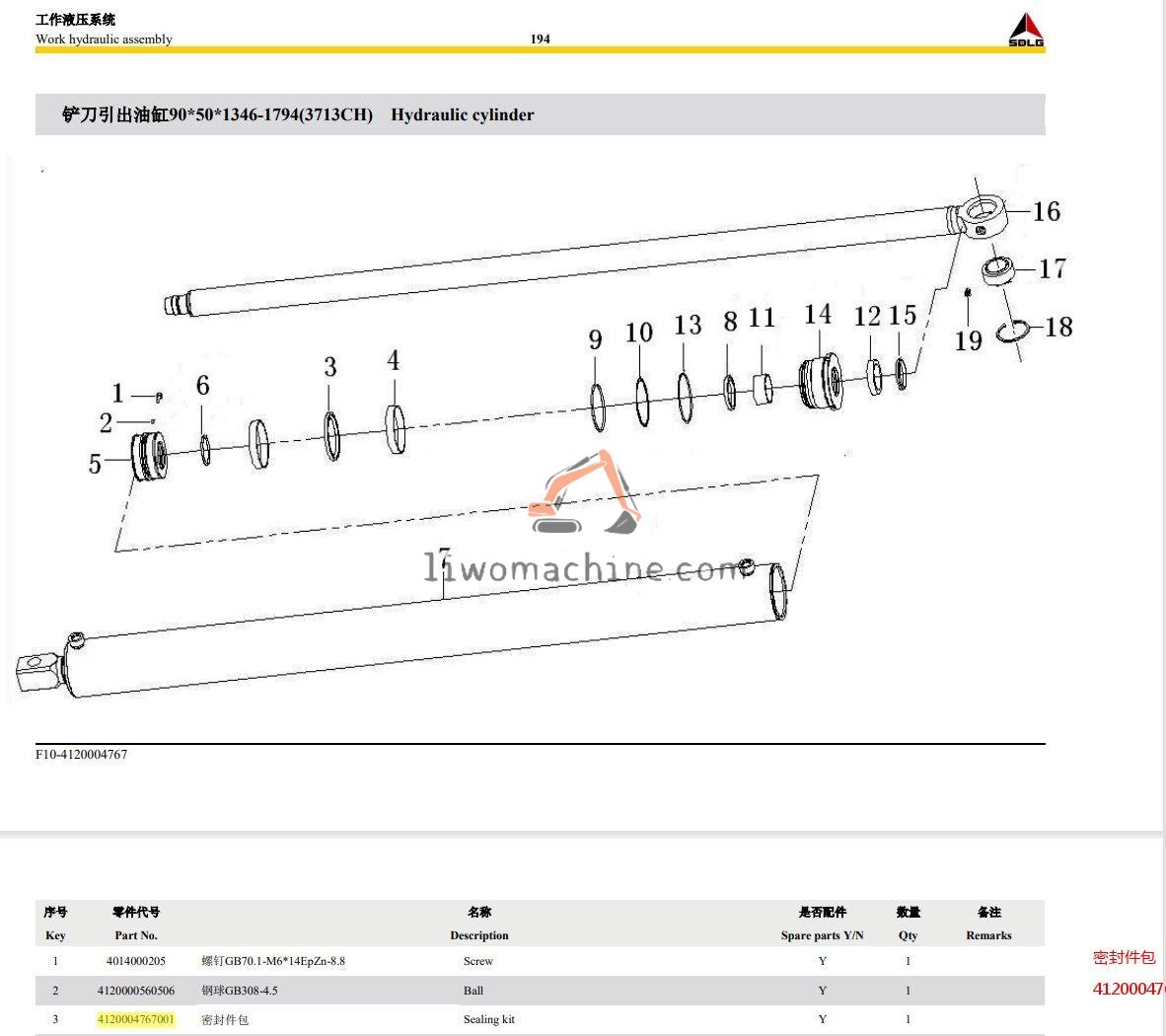 XCMG 4120004767001 密封件包 - Professional Construction Machinery Parts